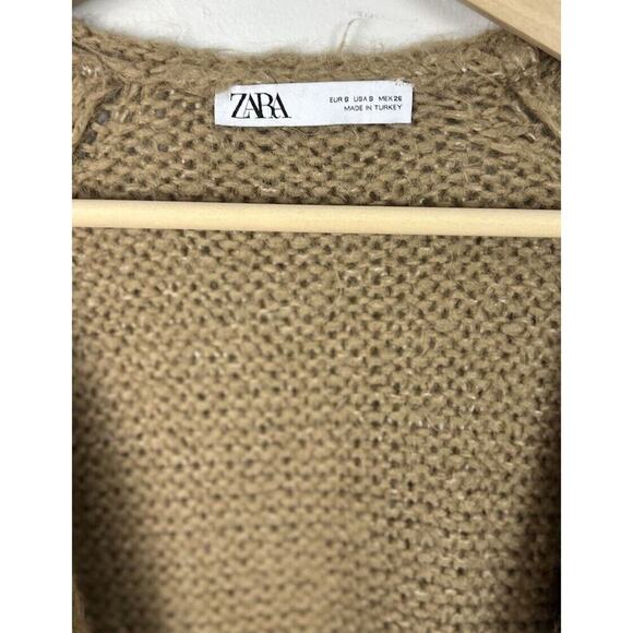 Zara Brown Knit Wool Blend Long Cardigan Size Small Long Sleeves Women’s - Picture 3 of 5